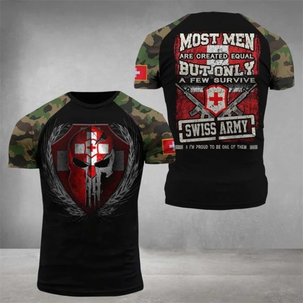 T-shirt à manches courtes CamSolomon pour homme, vêtements College avec emblème national suisse, tee-shirts camouflage de soldat, forêt suisse, Y-3D – Image 4