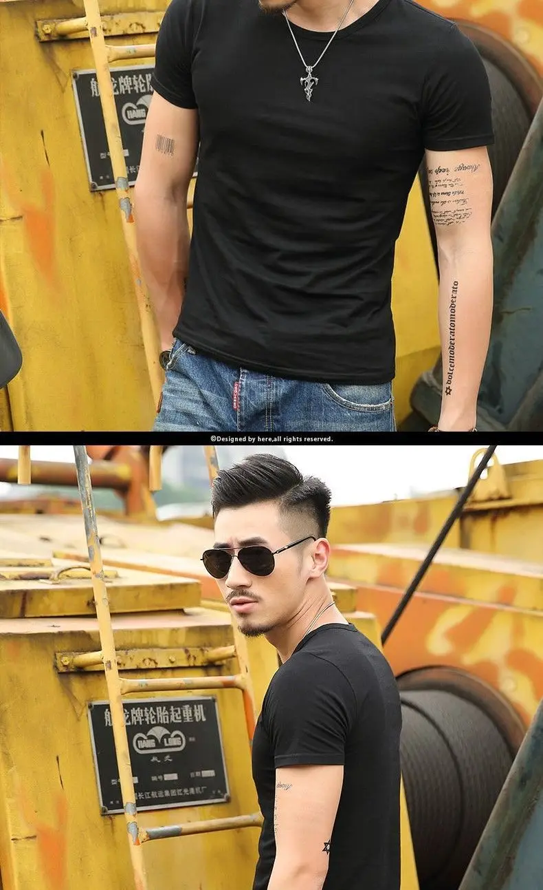 T-shirt à manches courtes pour homme, t-shirt de sport, haut extensible, coupe couvertes, lisse, vert armée, original, confortable