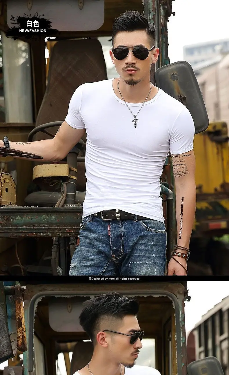 T-shirt à manches courtes pour homme, t-shirt de sport, haut extensible, coupe couvertes, lisse, vert armée, original, confortable