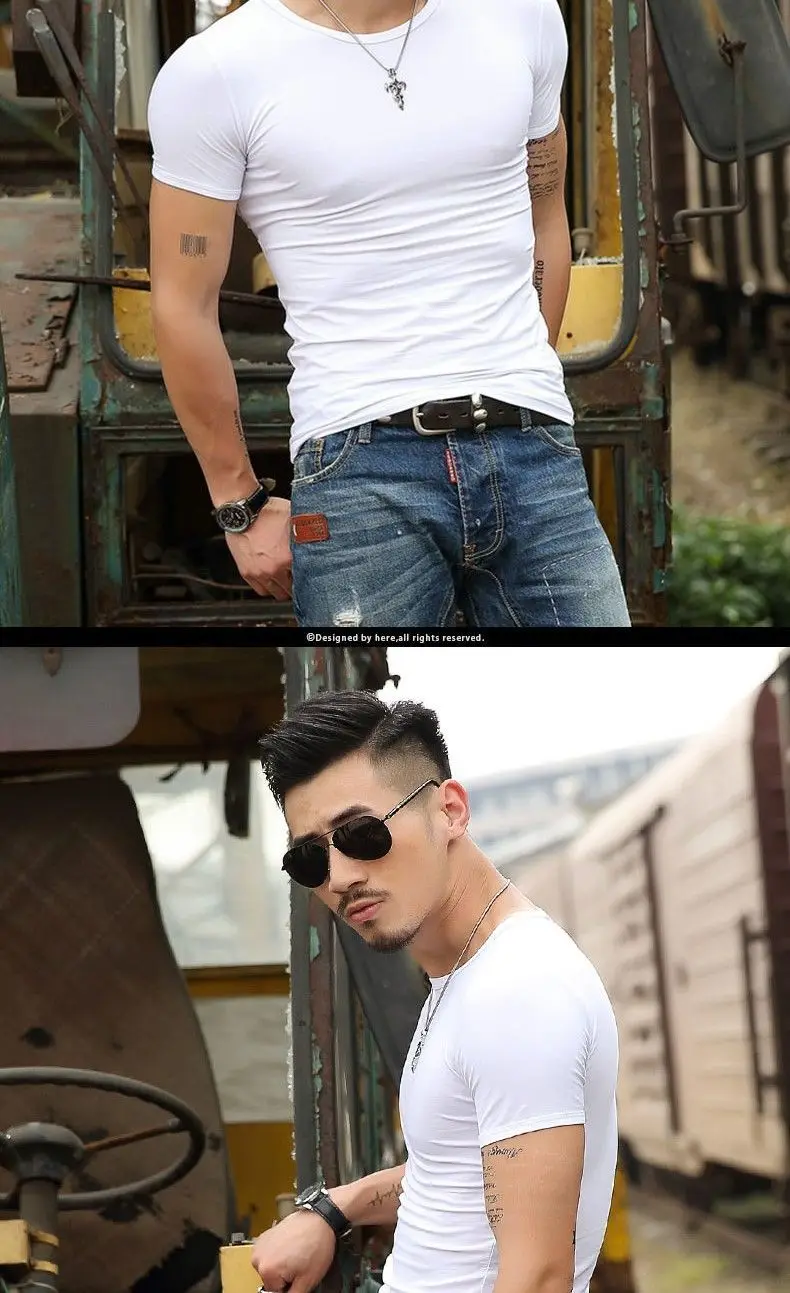 T-shirt à manches courtes pour homme, t-shirt de sport, haut extensible, coupe couvertes, lisse, vert armée, original, confortable