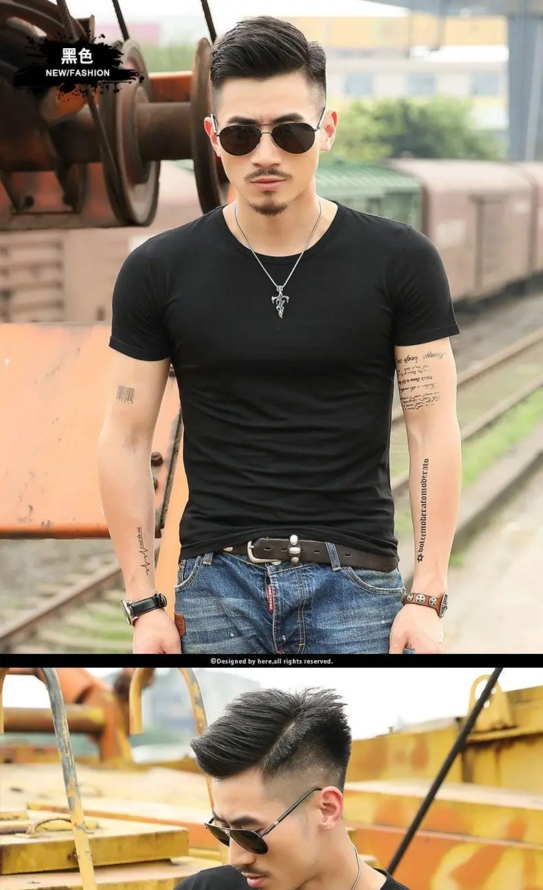 T-shirt à manches courtes pour homme, t-shirt de sport, haut extensible, coupe couvertes, lisse, vert armée, original, confortable