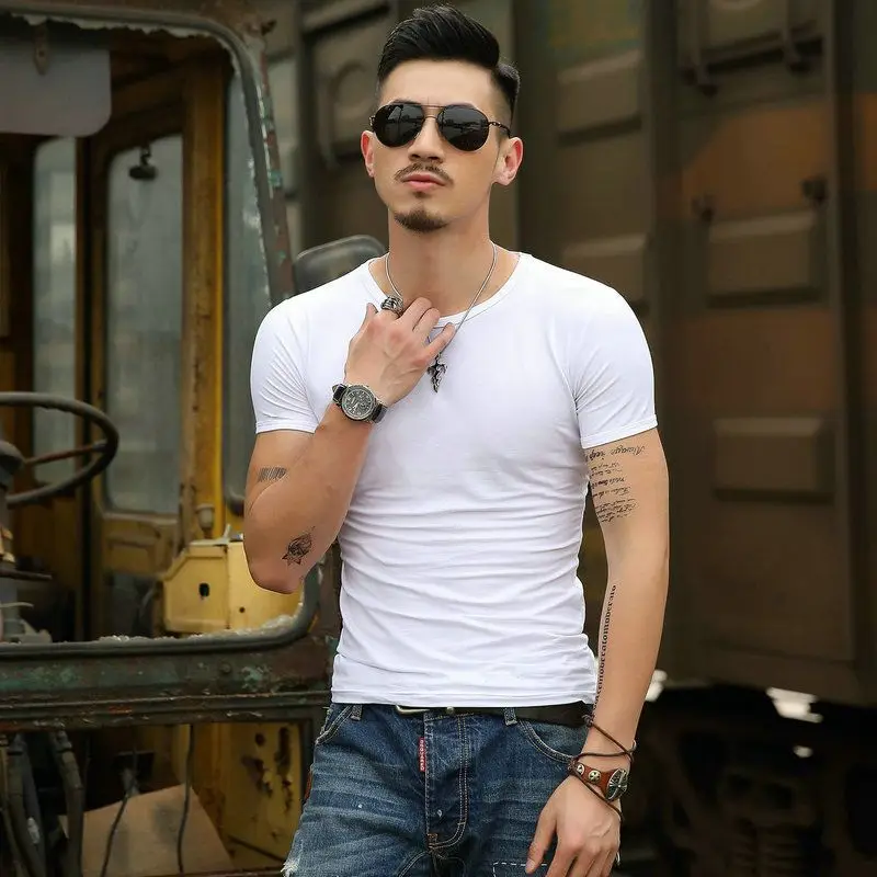 T-shirt à manches courtes pour homme, t-shirt de sport, haut extensible, coupe couvertes, lisse, vert armée, original, confortable