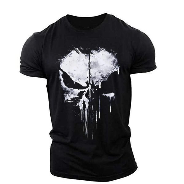 T-shirt à manches courtes imprimé en 3D pour homme, vêtement de sport, style militaire, tête de mort, drop, été – Image 6