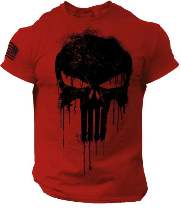 T-shirt à manches courtes imprimé en 3D pour homme, vêtement de sport, style militaire, tête de mort, drop, été – Image 2