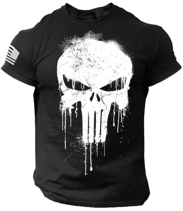 T-shirt à manches courtes imprimé en 3D pour homme, vêtement de sport, style militaire, tête de mort, drop, été