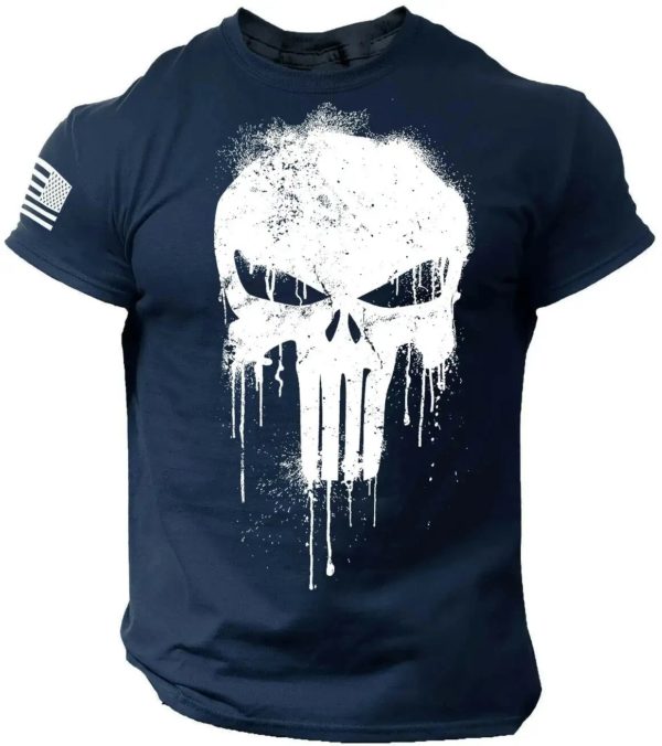 T-shirt à manches courtes imprimé en 3D pour homme, vêtement de sport, style militaire, tête de mort, drop, été – Image 4