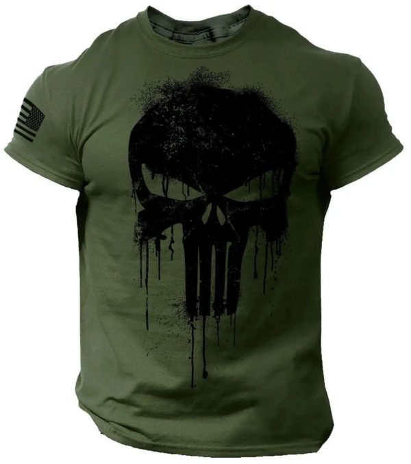 T-shirt à manches courtes imprimé en 3D pour homme, vêtement de sport, style militaire, tête de mort, drop, été – Image 5