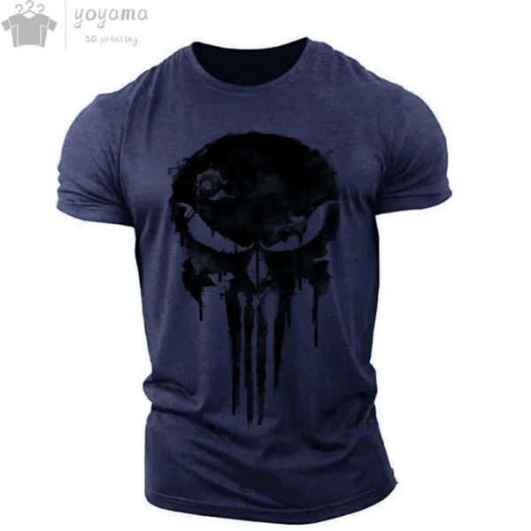 T-Shirt à Manches Courtes et Col Rond pour Homme, Vêtement Sportif, Imprimé en 3D, Crâne Fosotique Militaire – Image 5