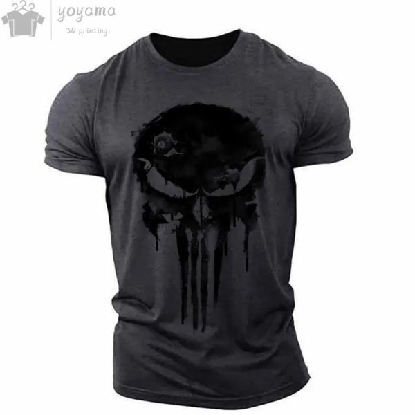 T-Shirt à Manches Courtes et Col Rond pour Homme, Vêtement Sportif, Imprimé en 3D, Crâne Fosotique Militaire – Image 3