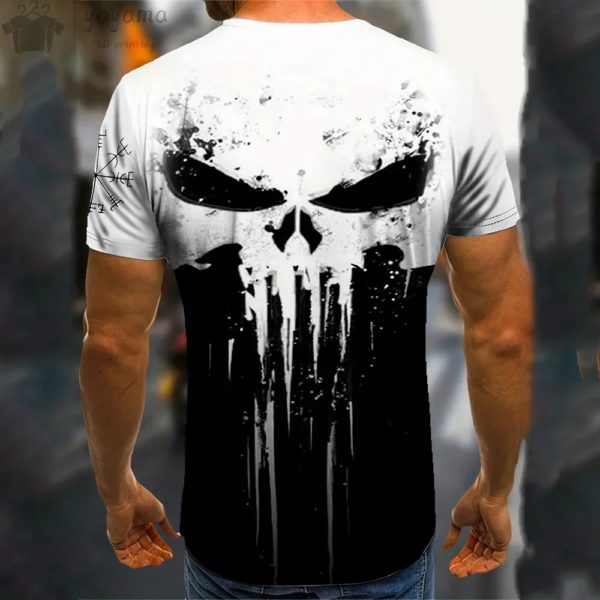 T-Shirt à Manches Courtes et Col Rond pour Homme, Vêtement Sportif, Imprimé en 3D, Crâne Fosotique Militaire – Image 2