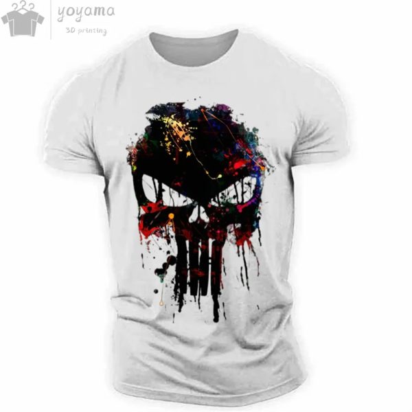 T-Shirt à Manches Courtes et Col Rond pour Homme, Vêtement Sportif, Imprimé en 3D, Crâne Fosotique Militaire – Image 6