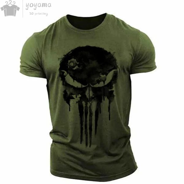 T-Shirt à Manches Courtes et Col Rond pour Homme, Vêtement Sportif, Imprimé en 3D, Crâne Fosotique Militaire – Image 4