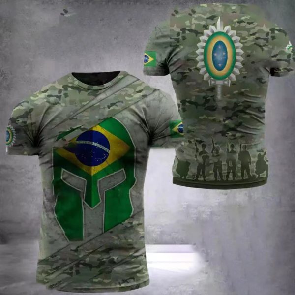 T-Shirt militaire à manches courtes et col rond pour homme, vêtement de grande taille, style de rue, style armée brésilienne, été – Image 6