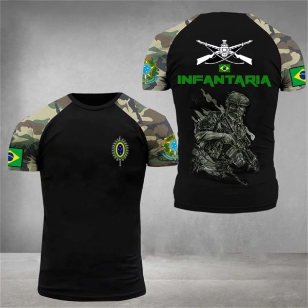 T-Shirt militaire à manches courtes et col rond pour homme, vêtement de grande taille, style de rue, style armée brésilienne, été