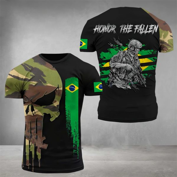 T-Shirt militaire à manches courtes et col rond pour homme, vêtement de grande taille, style de rue, style armée brésilienne, été – Image 4