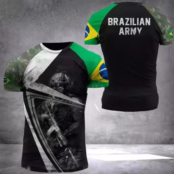 T-Shirt militaire à manches courtes et col rond pour homme, vêtement de grande taille, style de rue, style armée brésilienne, été – Image 5