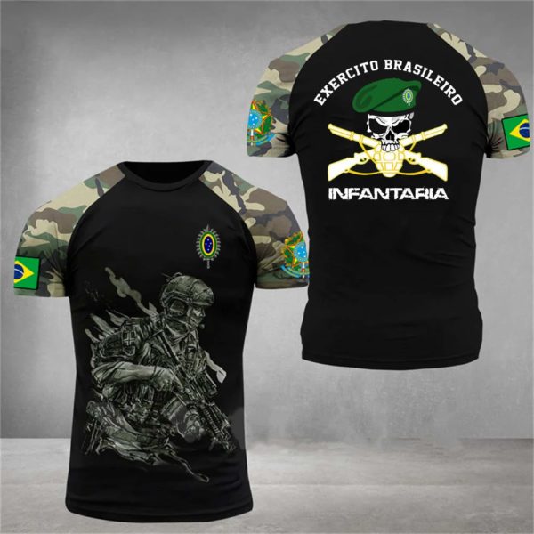 T-Shirt militaire à manches courtes et col rond pour homme, vêtement de grande taille, style de rue, style armée brésilienne, été – Image 2