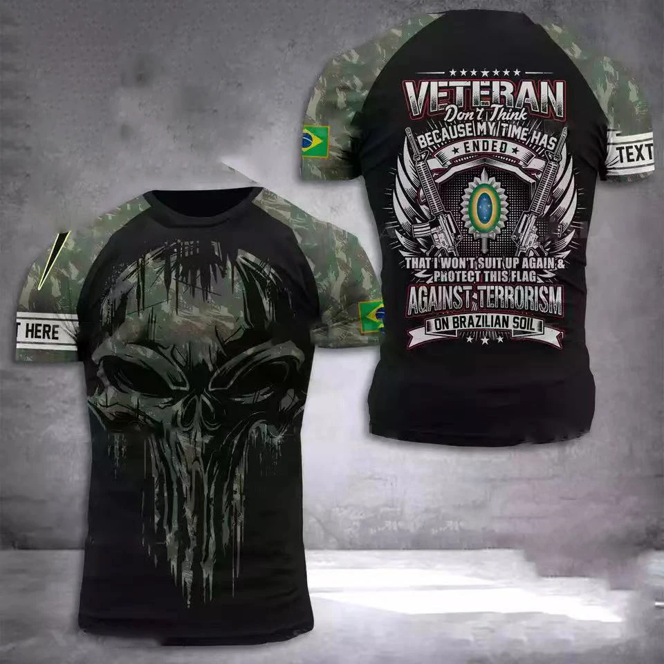 T-Shirt militaire à manches courtes et col rond pour homme, vêtement de grande taille, style de rue, style armée brésilienne, été