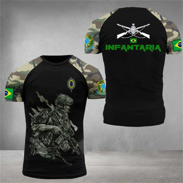 T-Shirt militaire à manches courtes et col rond pour homme, vêtement de grande taille, style de rue, style armée brésilienne, été – Image 3