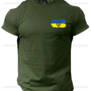 T-shirt manches courtes col rond homme et femme, classique, Ukraine, décontracté, en coton, blason, militaire