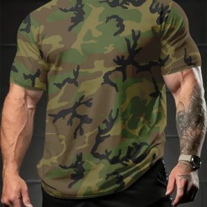 T-shirt de sport à manches courtes pour hommes en plein air de la mode des hommes Top Running Fitness T-shirt de camouflage imprimé pour hommes