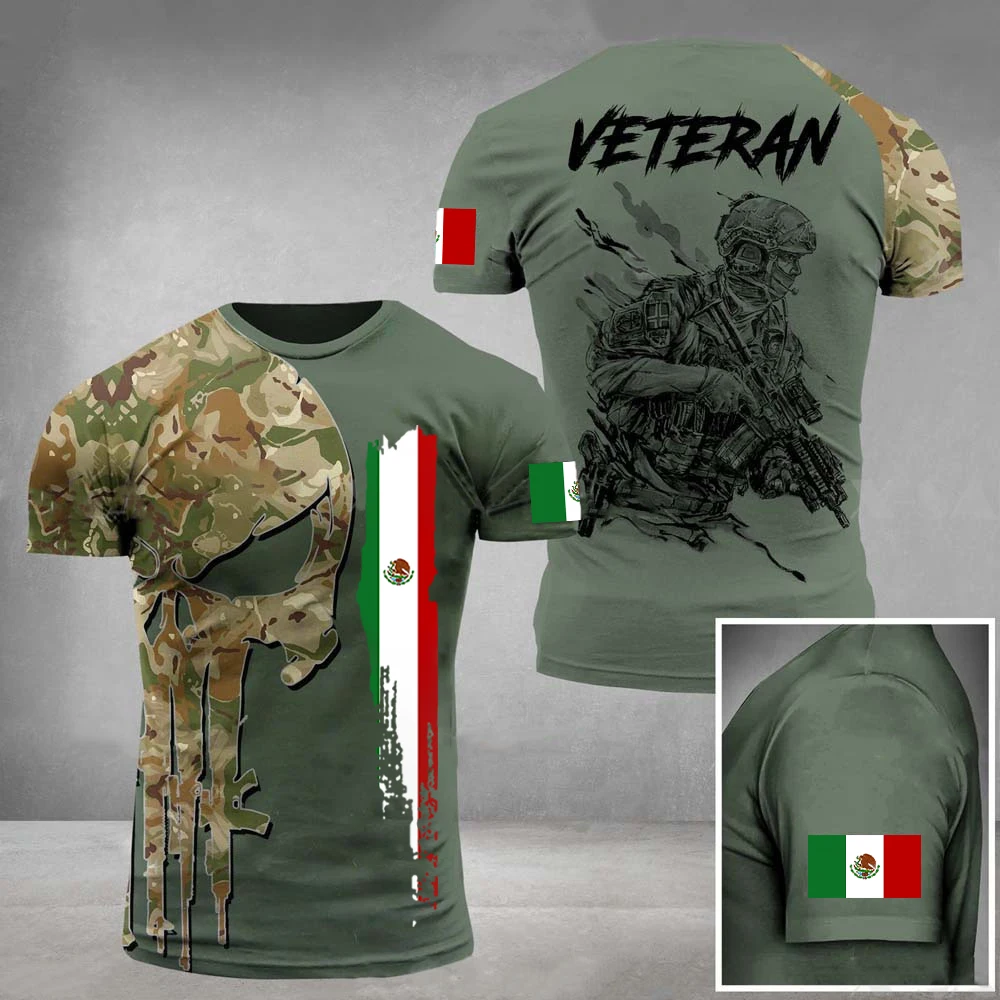 T-shirt décontracté à manches courtes pour hommes, vêtements de rue en plein air mexicains, graphiques militaires à la retraite T-shirt décontracté à manches courtes pour hommes, vêtements de rue en plein air mexicains, graphiques militaires à la retraite