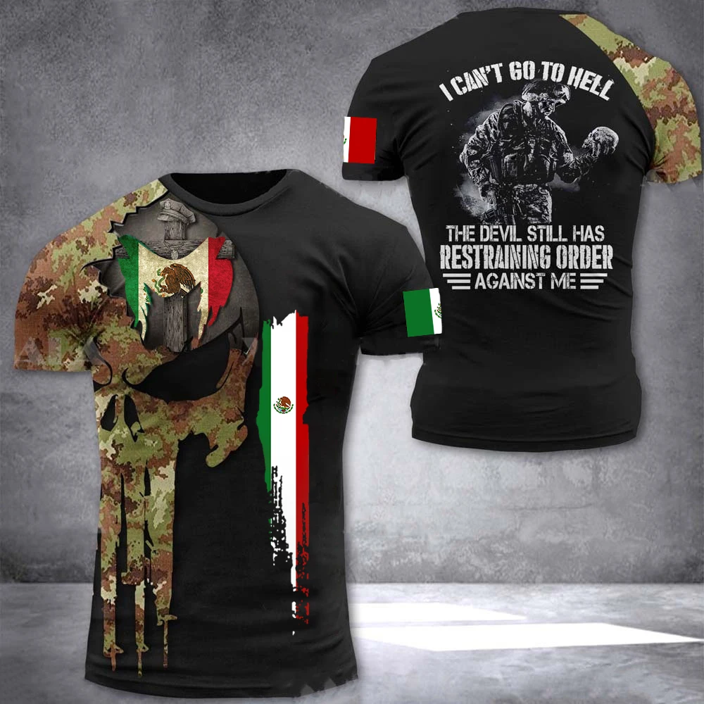 T-shirt décontracté à manches courtes pour hommes, vêtements de rue en plein air mexicains, graphiques militaires à la retraite T-shirt décontracté à manches courtes pour hommes, vêtements de rue en plein air mexicains, graphiques militaires à la retraite