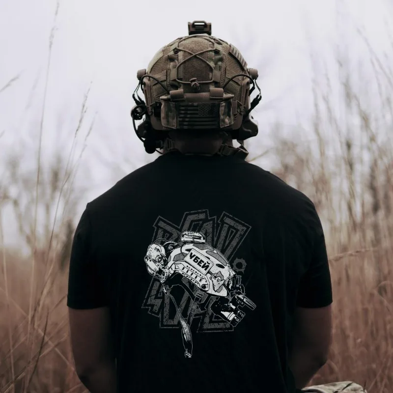 T-Shirt à Manches Courtes en Coton pour Homme, Style Militaire, Mode Estivale, Col Ras du Cou, Thème Casque Zhanfei, Imprimé, Astronomique