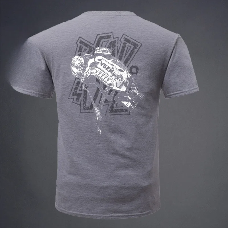 T-Shirt à Manches Courtes en Coton pour Homme, Style Militaire, Mode Estivale, Col Ras du Cou, Thème Casque Zhanfei, Imprimé, Astronomique