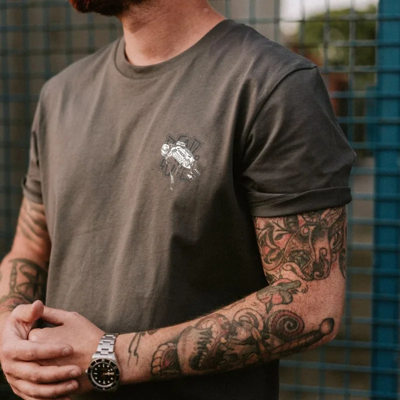 T-Shirt à Manches Courtes en Coton pour Homme, Style Militaire, Mode Estivale, Col Ras du Cou, Thème Casque Zhanfei, Imprimé, Astronomique