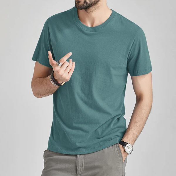 T-shirt col rond homme et femme, estival et court, en coton, uni et solide, vert armée, 5XL, 2020 – Image 3