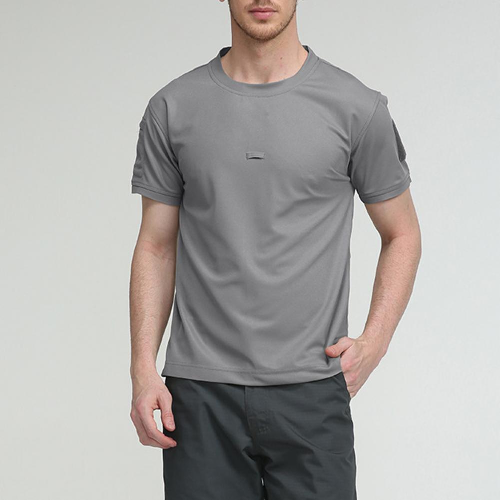 T-shirt unisexe à manches courtes et col rond pour hommes, haut militaire, séchage rapide, chemise solide, chemise d'entraînement, chemise de randonnée, document, été