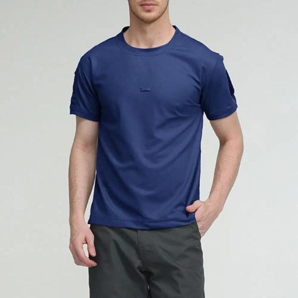 T-shirt unisexe à manches courtes et col rond pour hommes, haut militaire, séchage rapide, chemise solide, chemise d'entraînement, chemise de randonnée, document, été – Image 3