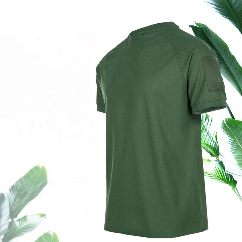 T-shirt unisexe à manches courtes et col rond pour hommes, haut militaire, séchage rapide, chemise solide, chemise d'entraînement, chemise de randonnée, document, été
