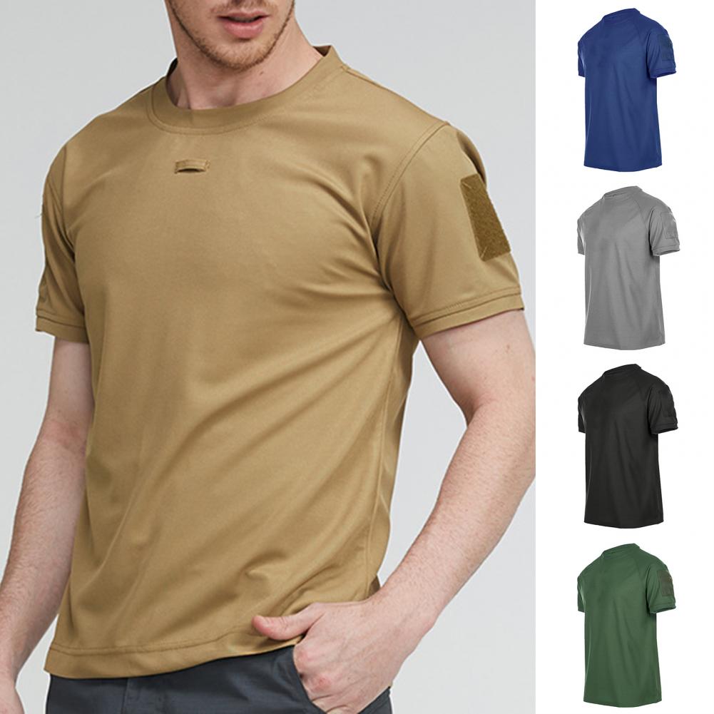 T-shirt unisexe à manches courtes et col rond pour hommes, haut militaire, séchage rapide, chemise solide, chemise d'entraînement, chemise de randonnée, document, été