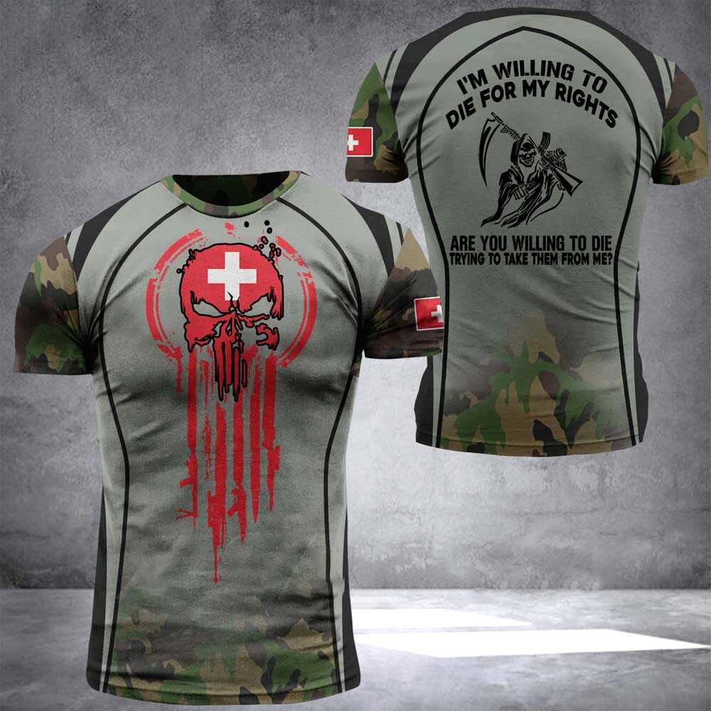 T-shirt de l'armée suisse pour hommes, col rond, manches courtes, chemise imprimée pour anciens combattants, t-shirts en Y décontractés, été