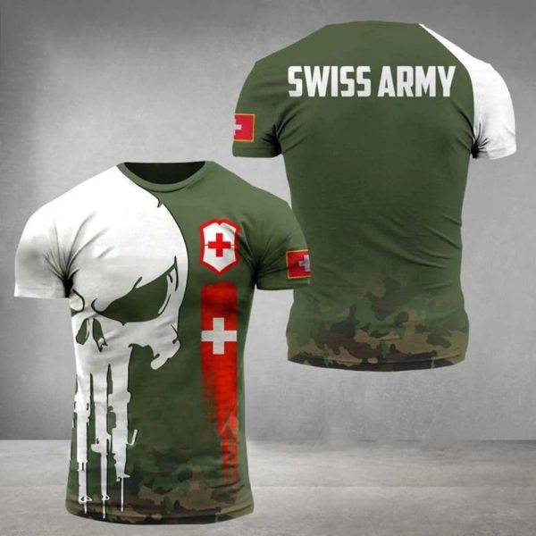 T-shirt de l'armée suisse pour hommes, col rond, manches courtes, chemise imprimée pour anciens combattants, t-shirts en Y décontractés, été