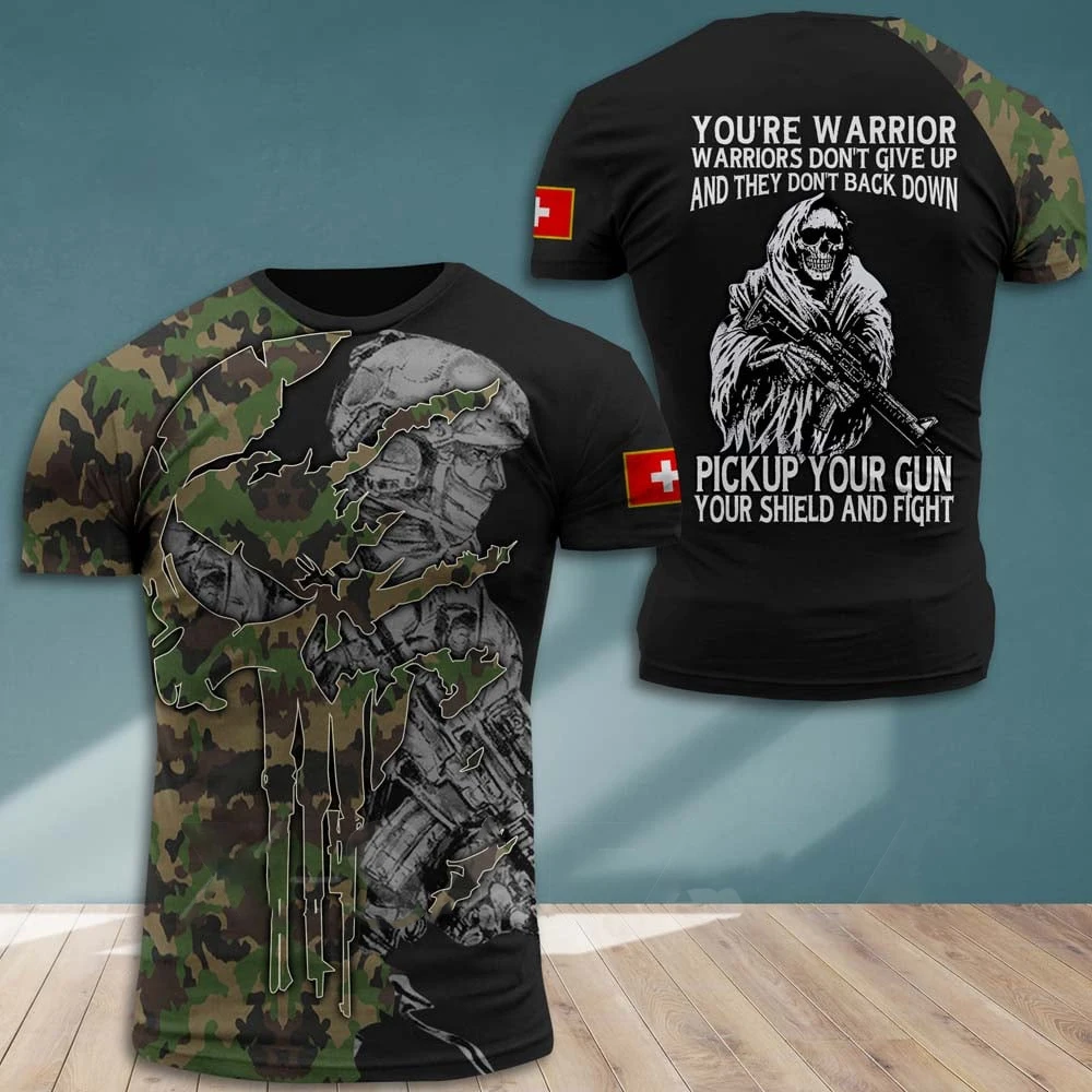 T-shirt de l'armée suisse pour hommes, col rond, manches courtes, chemise imprimée pour anciens combattants, t-shirts en Y décontractés, été