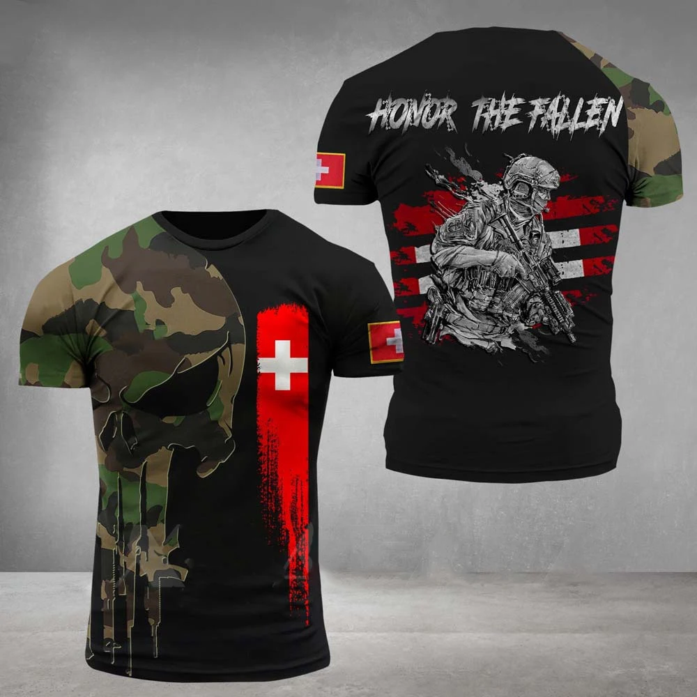 T-shirt de l'armée suisse pour hommes, col rond, manches courtes, chemise imprimée pour anciens combattants, t-shirts en Y décontractés, été