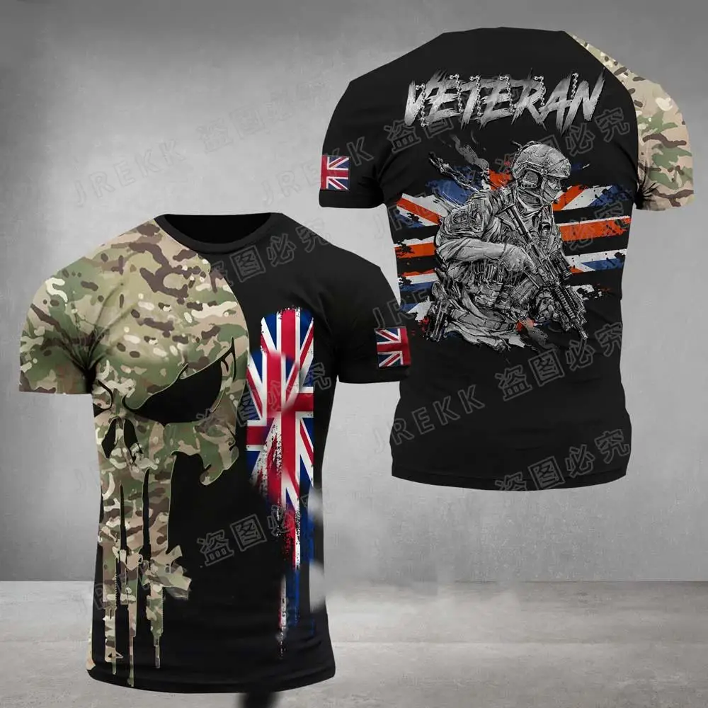 T-shirt imprimé camsalomon en 3D pour hommes, haut des forces spéciales, soldats britanniques, vétéran de l'armée, champ, haute qualité, été, 2023