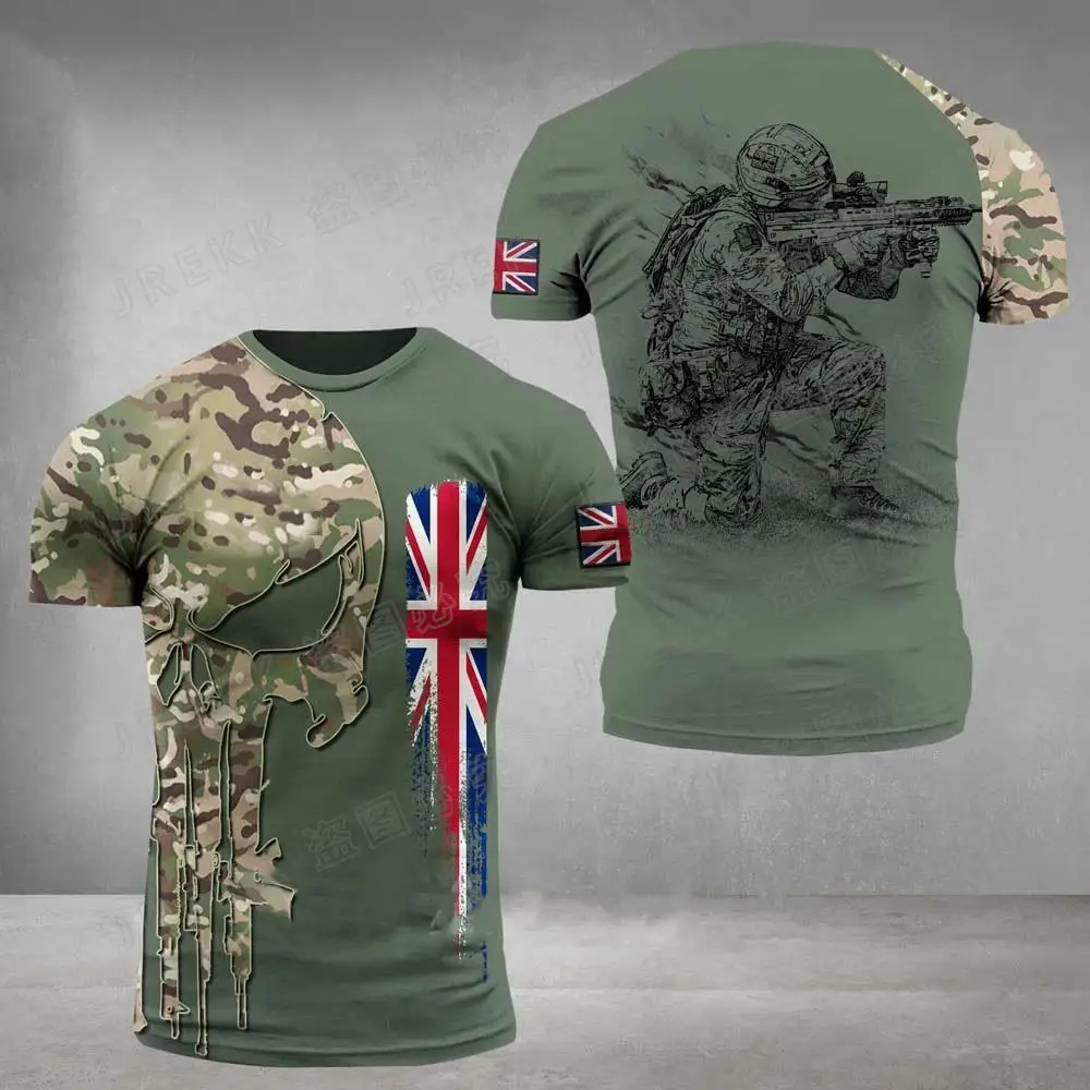 T-shirt imprimé camsalomon en 3D pour hommes, haut des forces spéciales, soldats britanniques, vétéran de l'armée, champ, haute qualité, été, 2023