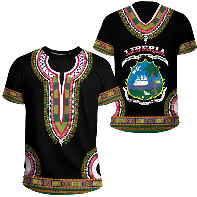T-shirt africain Liberia imprimé en 3D pour hommes et enfants, t-shirts à col rond, manches courtes, décontracté, rue, sport d'été, offre spéciale