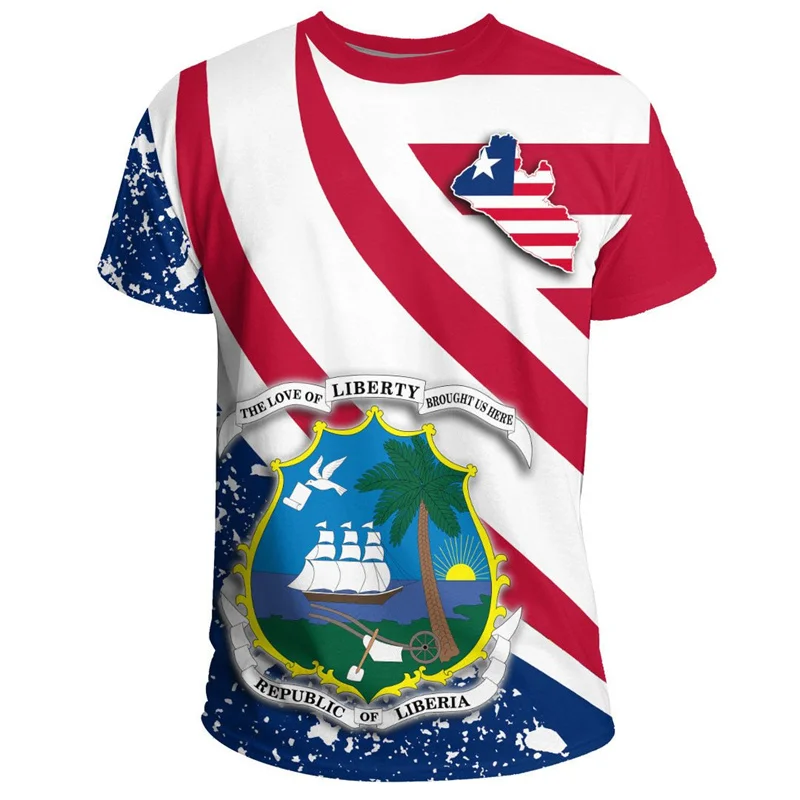 T-shirt africain Liberia imprimé en 3D pour hommes et enfants, t-shirts à col rond, manches courtes, décontracté, rue, sport d'été, offre spéciale