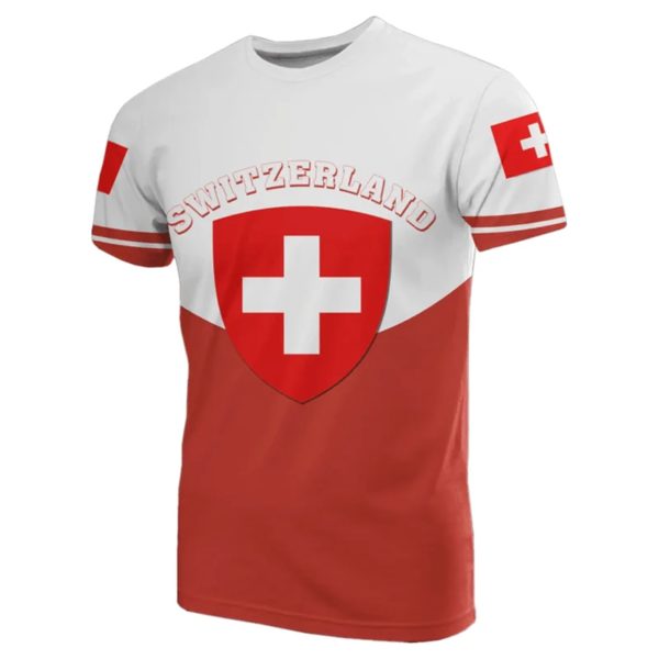 Économie sportifs décontractés pour hommes, vêtements de plein air, sensation d'emblème national de la Suisse, impression 3D, t-shirt cool, t-shirts à col Y – Image 3