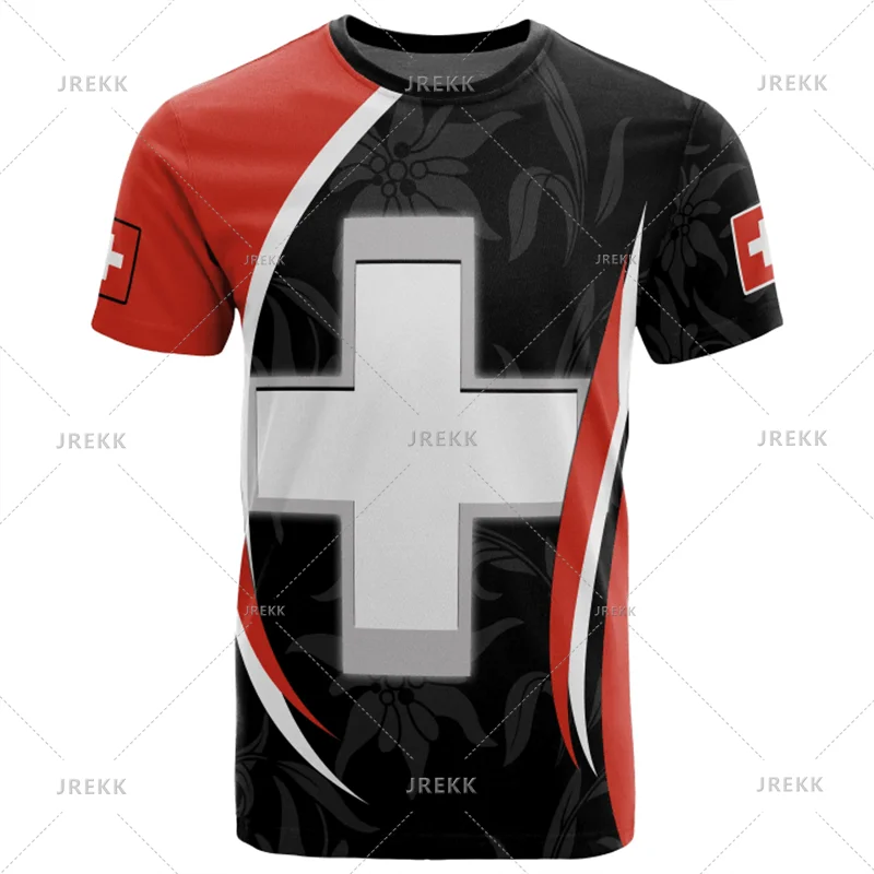 Économie sportifs décontractés pour hommes, vêtements de plein air, sensation d'emblème national de la Suisse, impression 3D, t-shirt cool, t-shirts à col Y