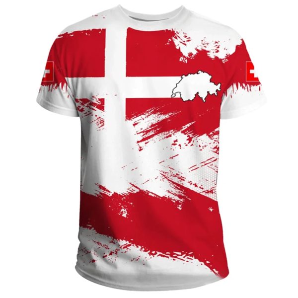 Économie sportifs décontractés pour hommes, vêtements de plein air, sensation d'emblème national de la Suisse, impression 3D, t-shirt cool, t-shirts à col Y – Image 4