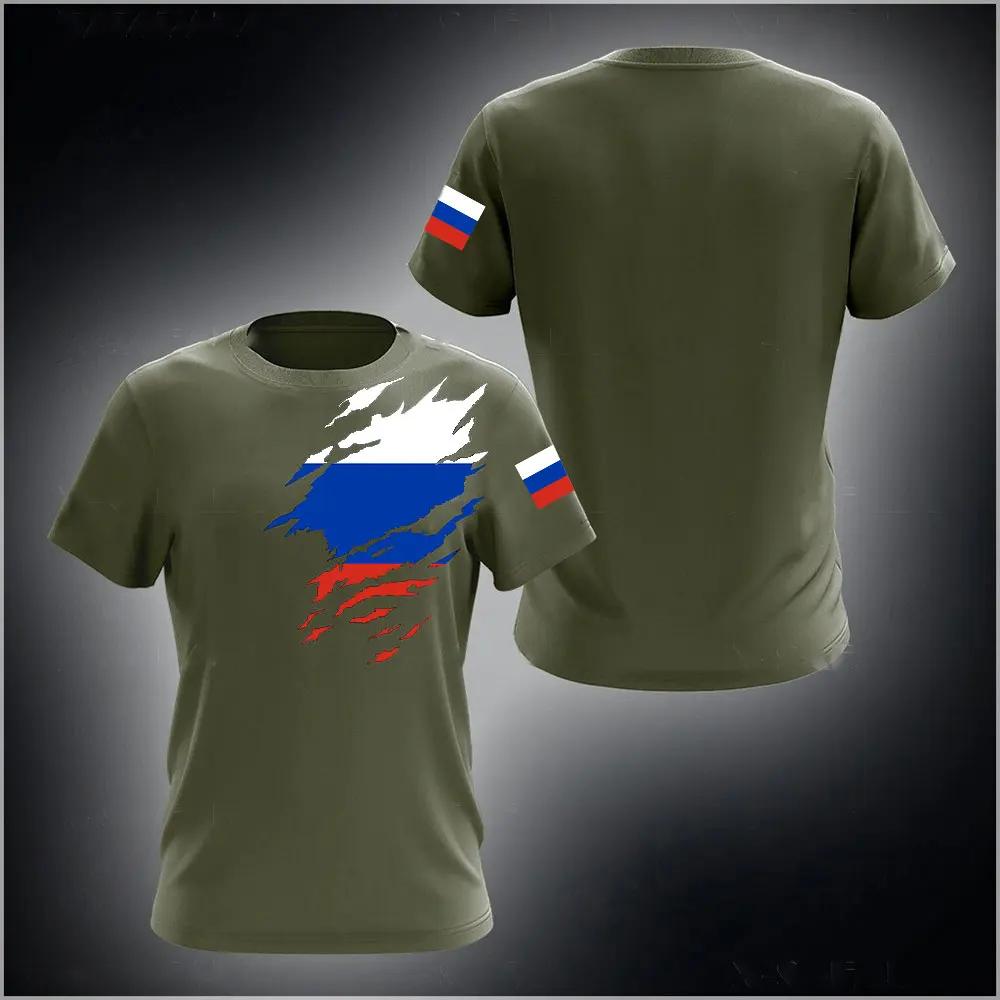Drapeau russe militaire graphique impression 3D été hommes dur Style décontracté sport ample col rond manches courtes t-shirts hauts