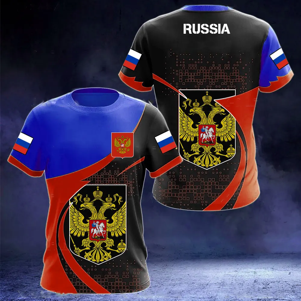 Drapeau russe militaire graphique impression 3D été hommes dur Style décontracté sport ample col rond manches courtes t-shirts hauts