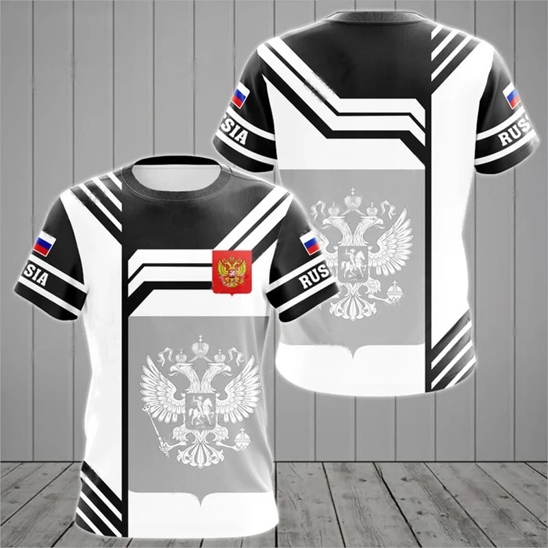 Drapeau russe militaire graphique impression 3D été hommes dur Style décontracté sport ample col rond manches courtes t-shirts hauts