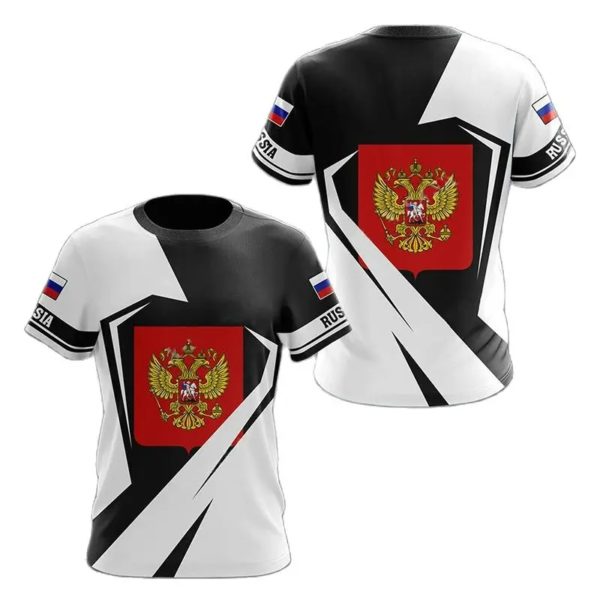 Drapeau russe militaire graphique impression 3D été hommes dur Style décontracté sport ample col rond manches courtes t-shirts hauts – Image 5